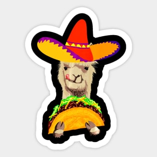 Llama Eating Taco Cool Mexican Alpaca Sticker